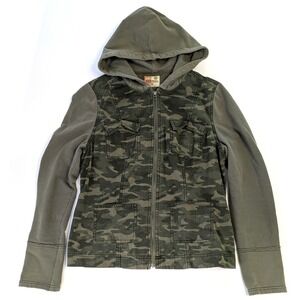 RuffHewn Womens Camo Mixed Media Hoodie Jacket Green Full Zip Hooded Medium